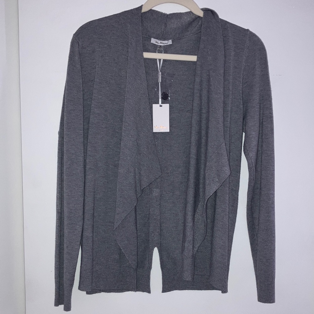 Vila Milano Gray Button Detail Back Open Front Cardigan Sweater Sz M NWT